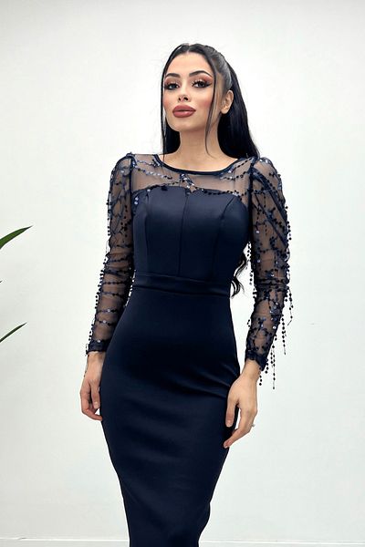 giyimmasalı Φόρεμα Scuba Fabric Sequin Fringe - Navy Blue