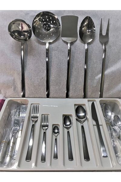Kardelen Zümrüt 77 Piece Spoon Fork Knife Set for 12 Persons, (with service)