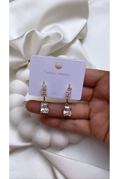 Accessories Baget Taşlı Su Yolu Sallantılı Gümüş Renk Çelik Küpe