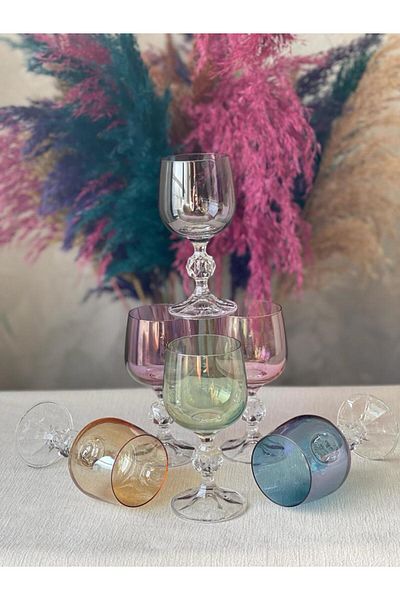 Paşabahçe Bohemia 6 Colors 160cc Crystal Coffee Side Water Cup, Soft Drink Cup, Dowry, Gift