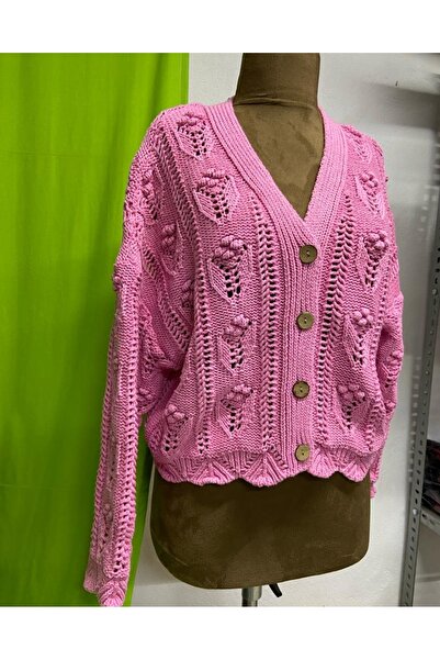 AsRin Akel giyim AJURLU 4 DÜĞMELİ POPCORN STANDART BEDEN TRİKO CEKET