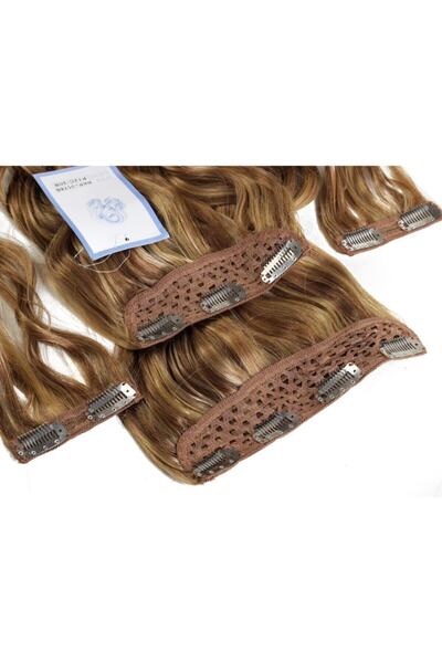 AYTUĞ PERUK Kumral Sarı Röfleli Dalgalı Çıt Çıt Takım Uzun Dalgalı Sentetik Çıt Çıt Takım Rkp3578b-p12c.30b