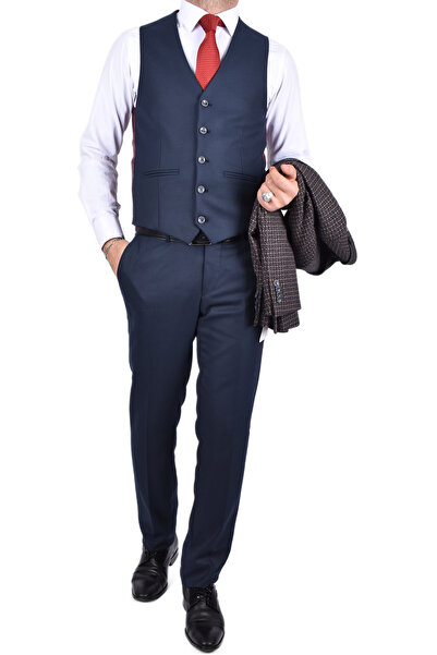 Carutte Crt 300-01 Slimfit Kombinli Yelekli Takım Elbise Kahverengi