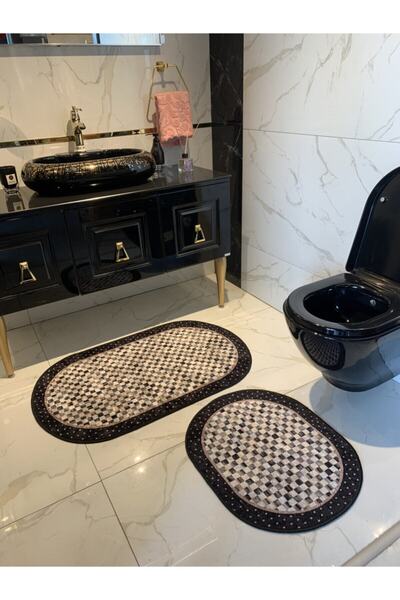 Brillant Minares Model Dama Desen 2'li Lateks Taban Banyo Paspas Takımı (60X1...