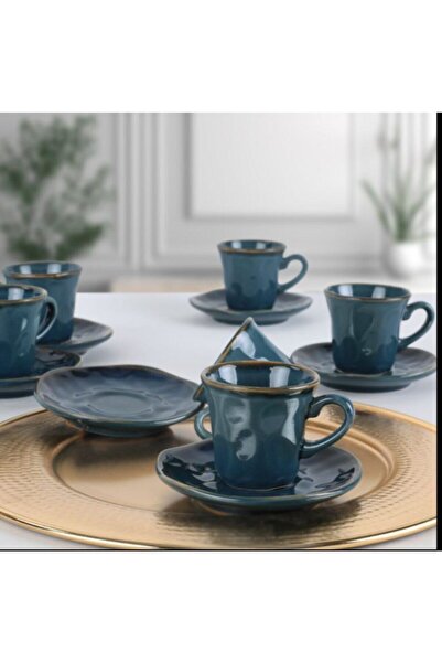 Keramika Kahve Fincanı Organik 6 Kişilik 12 Parça