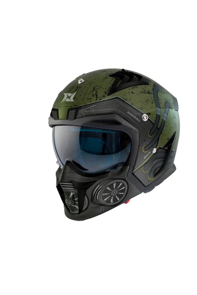 AXXIS HUNTER SV TOXIC C6 MAT YEŞİL ÇİFT VİZÖRLÜ ÇENE VE TENTE ÇIKAN MODÜLER KASK