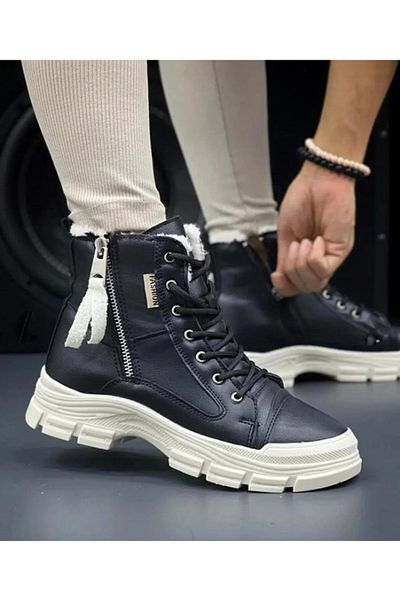 Afilli Γυναικεία Μαύρα Μπεζ Skin Shearling Πλατφόρμα Τακούνι Χοντρή Σόλα Άνετα Υπαίθρια Καθημερινά Χειμερινά Αθλητικά Παπούτσια