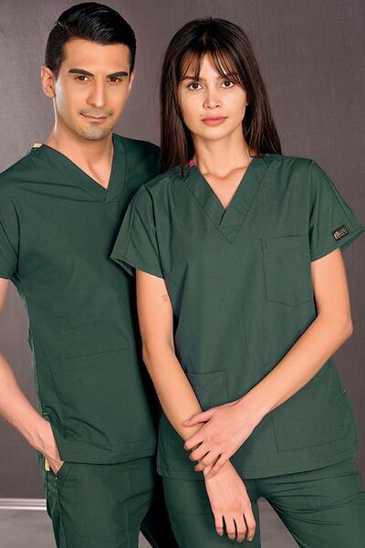 ÇİZGİ MEDİKAL Hunter Green Dr Greys Terikoton Team (Thin Fabric) Scrubs Hospi...