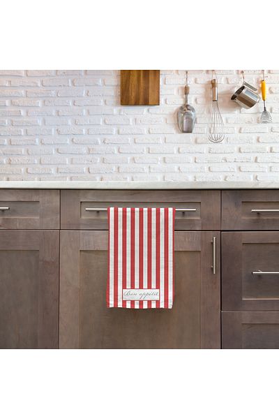The Lucid Lab Bon Appétit / Red Striped Kitchen Towel 2 Pieces