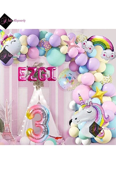 Bkmc 3 Year Old Unicorn Themed Rainbow - 4 Letter Macaron Balloon Celebration...