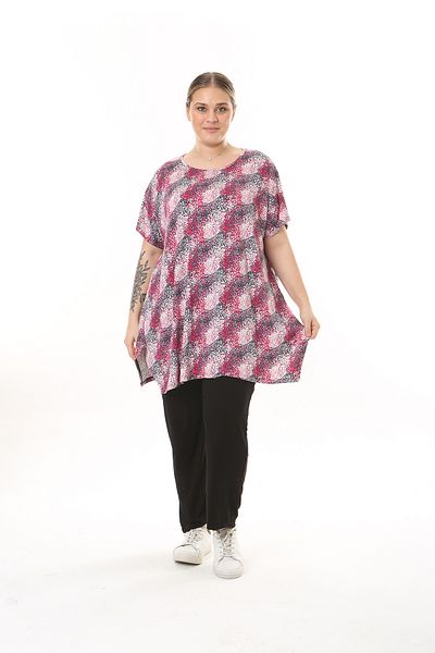 XL Modam WOMEN'S LARGE SIZE FUCHIA PATTERNED LYCRAL TUNIC