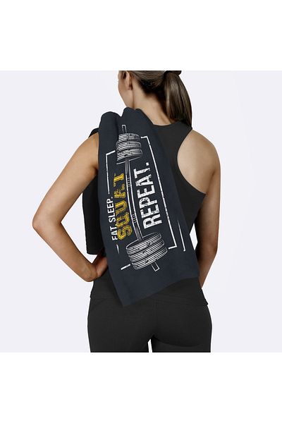 The Lucid Lab Eat Sleep Squat Repeat / Black Sports Towel