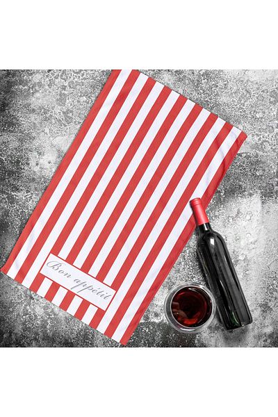 The Lucid Lab Bon Appétit / Red Striped Kitchen Towel 2 Pieces