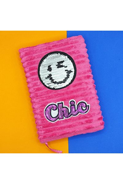 Limmy Bloc de note cu paiete de pluș (20X13 cm), 60 de coli, față zâmbitoare - roz