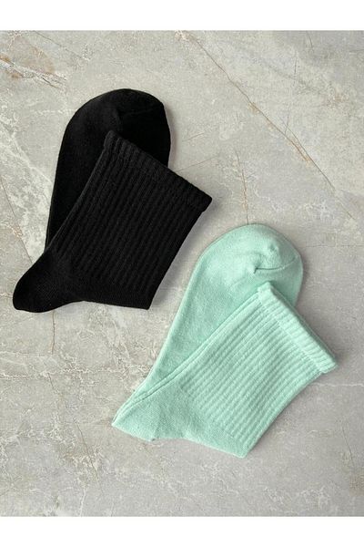 Sky Socks Σετ με 2 βαμβακερές κάλτσες τένις μαύρο-πράσινο χρώμα Unisex αρωματικές κάλτσες κολλεγίου