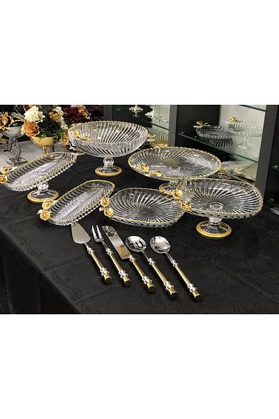 Santara مجموعة عرض رائعة من AVANGARDE GOLD METAL GALA FLOWERED مكونة من 6 حبات ومجموعة خدمة مكونة من 5 قطع