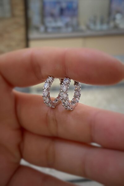 Erer Gümüş Gümüş 3 mm taşlı küçük boy halka küpe hs858f12