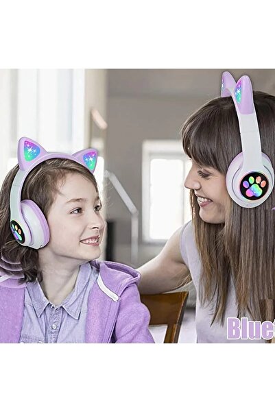 PİNK İTHALAT A Kalite Kedi Kulak Led Işıklı Kablosuz Bluetooth Kulaklık