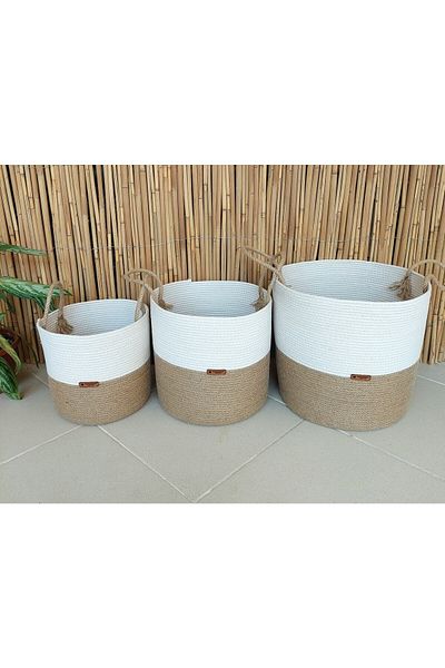 HandmadeSNM طقم سلة خوص كبيرة الحجم مكون من 3 قطع - متعددة الأغراض