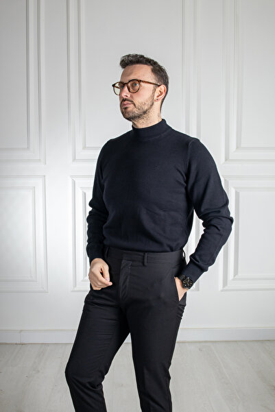 Sarar Interviu Wraps Pulover negru din tricotaje 100% bumbac pe jumătate cu gât