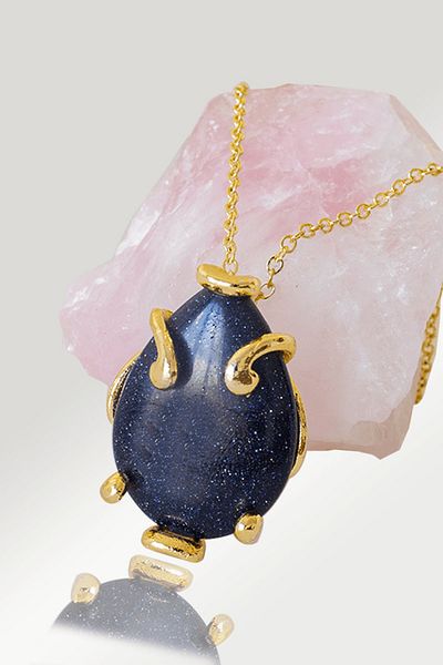 Tesbih Atölyesi Certified AAA+ Drop Model Blue Star Stone Necklace - Gold Color