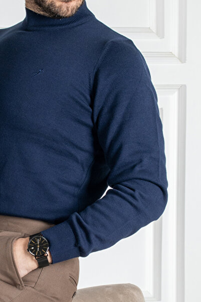 Sarar Інтерв'ю Сарар Напіврибальський комір 100% бавовна Синій трикотажний светр