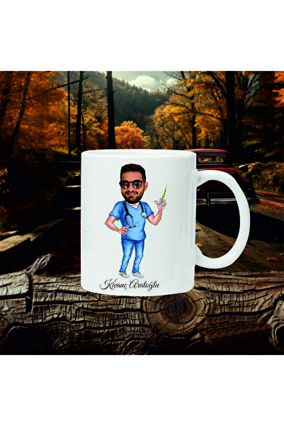 FARB MEDİA KİŞİYE ÖZEL KARİKATÜR ERKEK HEMŞİRE KUPA BARDAK