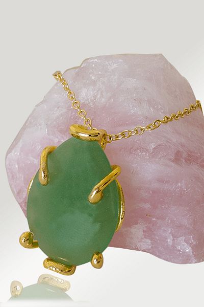 Tesbih Atölyesi Certified AAA+ Drop Model Aventurine Stone Necklace - Gold Color