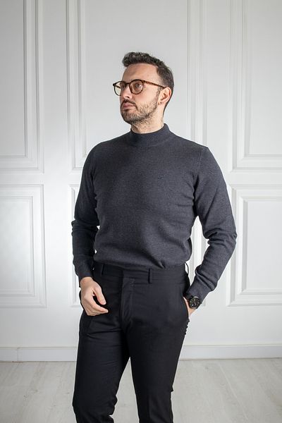 Sarar Pulover din tricotaje antracit 100% bumbac, cu jumătate de gât țesut