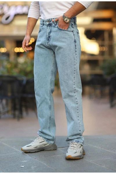 Z1MAN Light Blue Washed Baggy Model Trousers