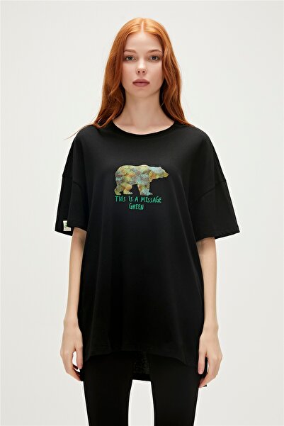 Bad Bear إعادة إصبع إعادة تدوير تي شيرت أسود مطبوع تي شيرت المرأة