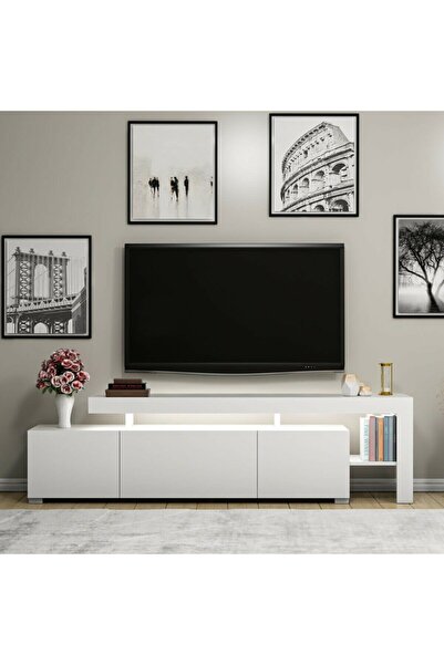 Meltem Çelik - BMdekor Tv Sehpası Buğra Beyaz Led Işıklı