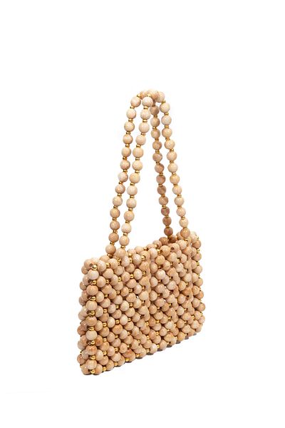 Sun Pieces Dorothy Cream Color, Gold Color Bead Bag, Wooden Bead Bag, Shoulder Bag, Handmade Bag