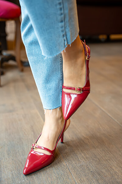 LAMİNTA Γυναικεία παπούτσια με τακούνι Sonja Burgundy με λεπτομέρεια με αγκράφα