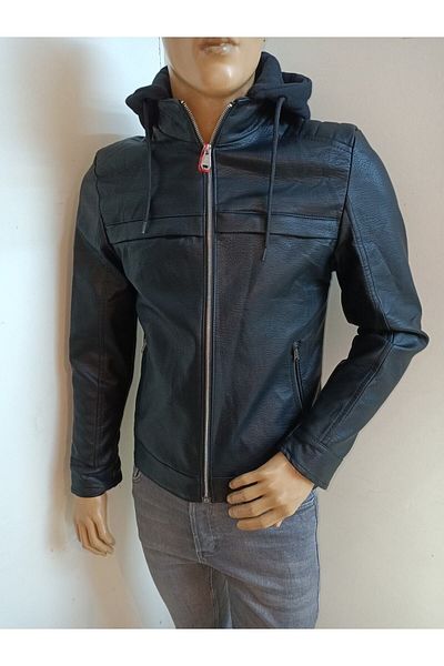 Zago Slimfit Hooded Faux Leather Coat