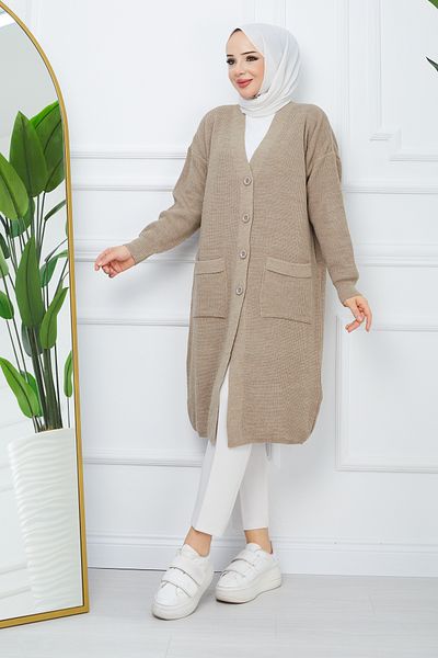 Pamuk Butik Γυναικεία Πλεκτή Ζακέτα με Κουμπιά Κλείσιμο Τσέπης