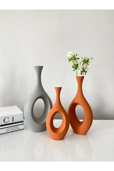 stilinbu Set de 3 vaze din ceramică boeme hitite - gri-cărămidă-cărămidă H253035