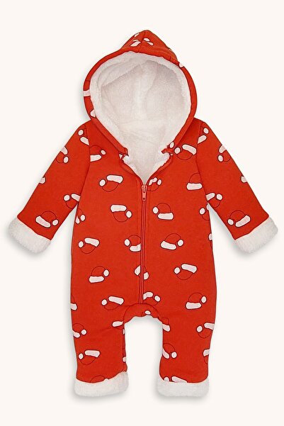 bebizu Yılbaşı Temalı Kapüşonlu Içi Welsoft Fermuarlı Tulum