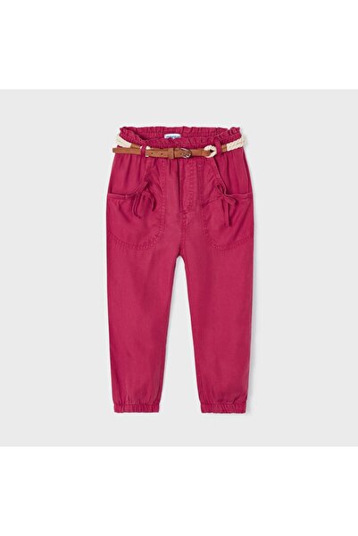 MAYORAL بنطال بناتي من البوبلين بحزام وحزام فضفاض باللون الفوشيا L23y3503