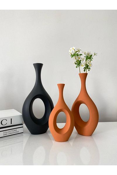 stilinbu Vază ceramică boemă hitită - set de 3 H253035 (negru-cărămidă-cărămidă)