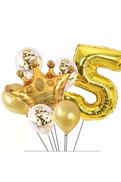 DÜVENCİ TİCARET Gold 5 Year Old King Crown Foil Balloon Set