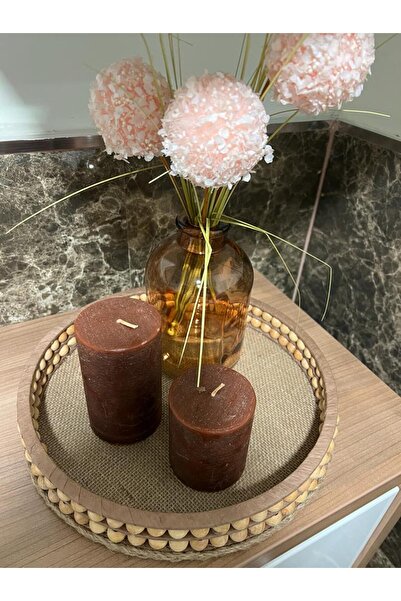 cessehome Ahşap Büyük Boncuklu Hasır Dekoratif Tepsi 30cm