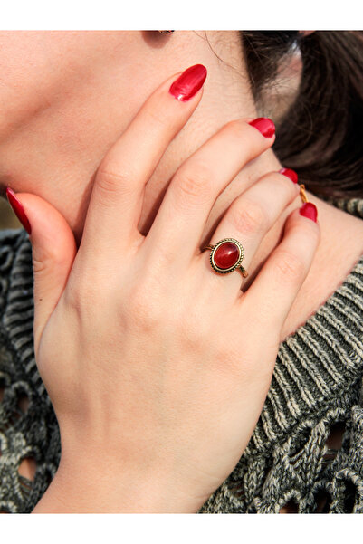 esha خاتم من الحجر الطبيعي والعقيق الطبيعي قابل للتعديل مقاس متوسط