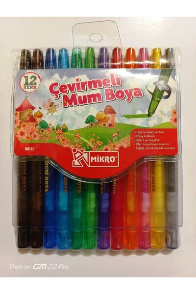Mikro 12 Renk Çevirmeli Mum Boya Uzun