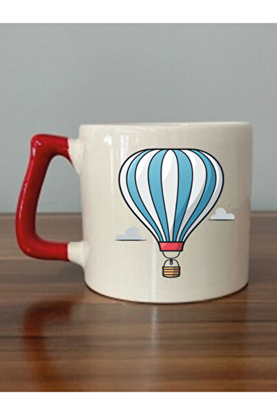 lili hediyelik كوب بالون طائر بمقبض أحمر - كوب شاي سيراميك، كوب هدية للقهوة