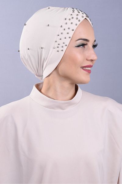 Melodi Scarf Women's Hijab Pearl and Stoned Pool Outer Cap White