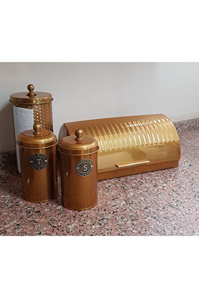 KOCHER Mutfak Seti Ekmeklik/peçetelik/2 Adet Kavanoz Saklama Gold