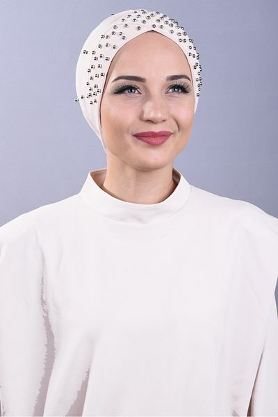 Melodi Scarf Women's Hijab Pearl and Stoned Pool Outer Cap White