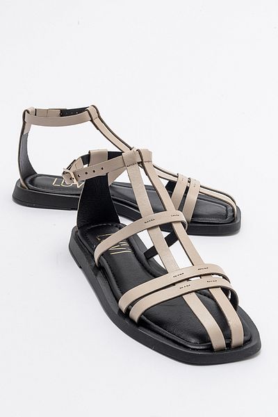 LuviShoes ODEIL Béžové dámské sandály z pravé kůže