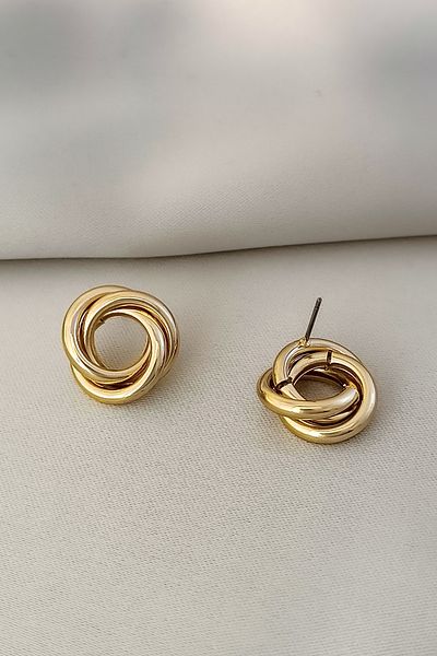 COSİTA Gold Spiral Flower Pattern Snap Ring Modern Luxury Design Earring
